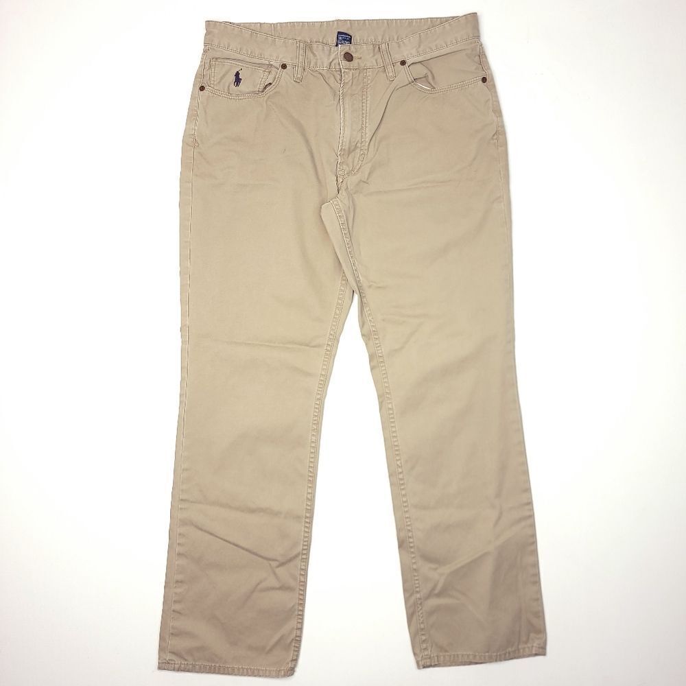 Polo Ralph Lauren Chino Pants 650 Straight Mens 36x32 Tan Cotton 10.5" Rise